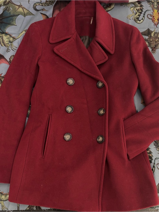 Calvin Klein Jackets & Blazers - Calvin Klein Double-Breasted Ruby Red Peacoat, 2